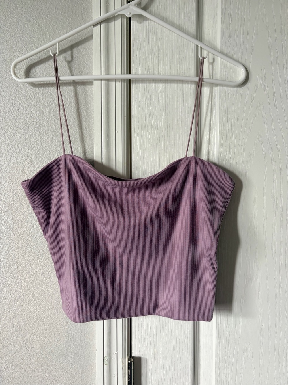 Love Tree- Lilac Ribbed Spaghetti-Strap Crop Top